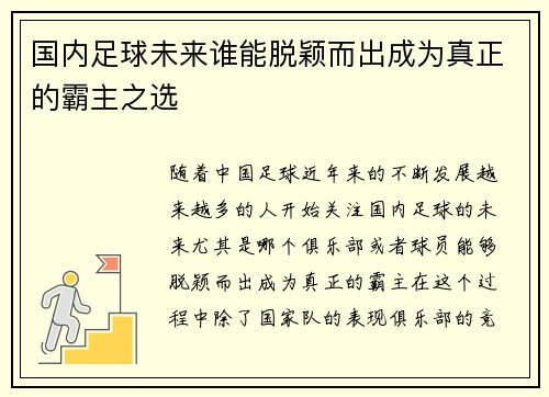 国内足球未来谁能脱颖而出成为真正的霸主之选 国内足球未来谁能脱颖而出成为真正的霸主之选